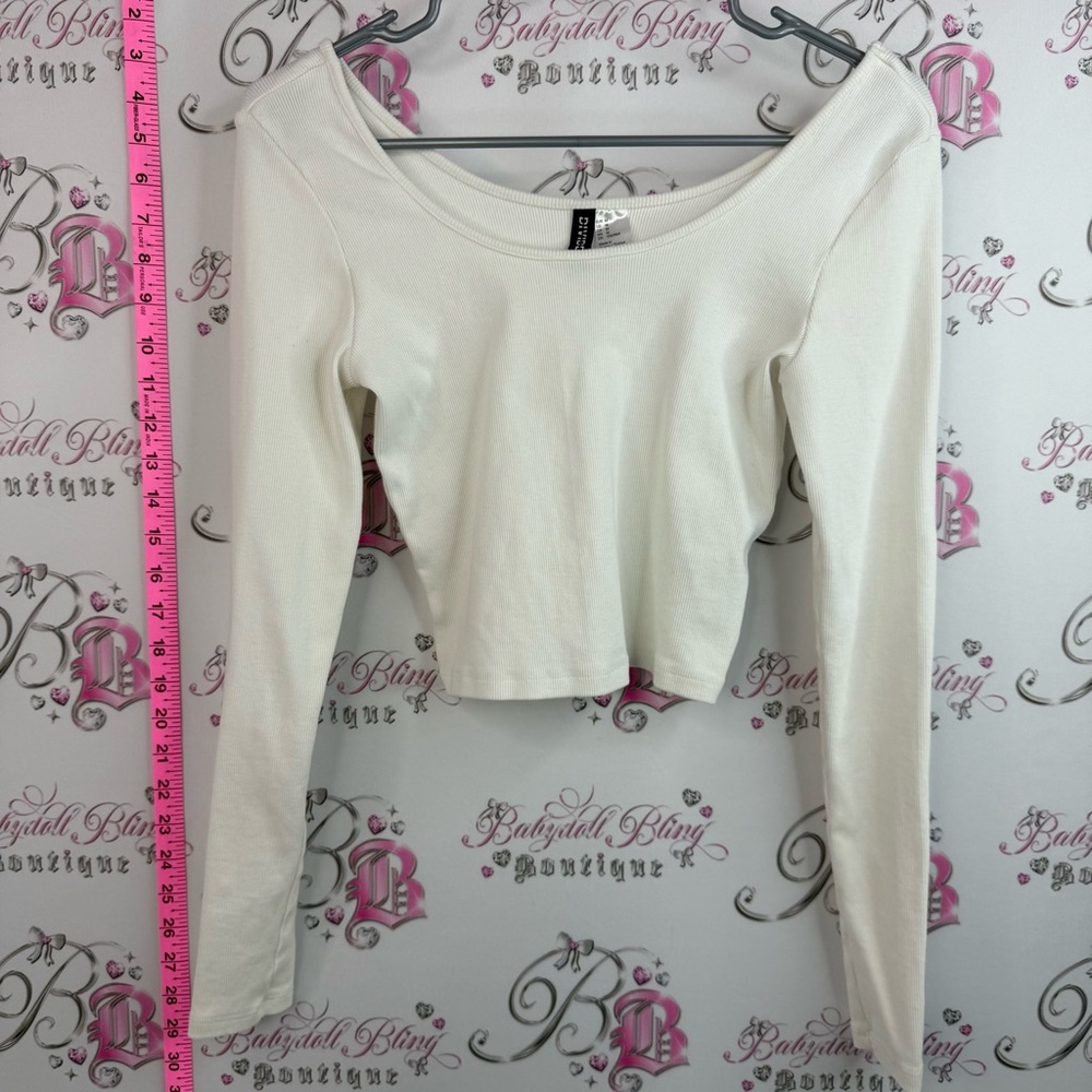 Divided long sleeve crop shirt Cream Ribbed Long Sleeve Cropped Top